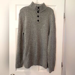 Nautica sweater pullover gray 4 button front men's wool blend turtleneck knit XL